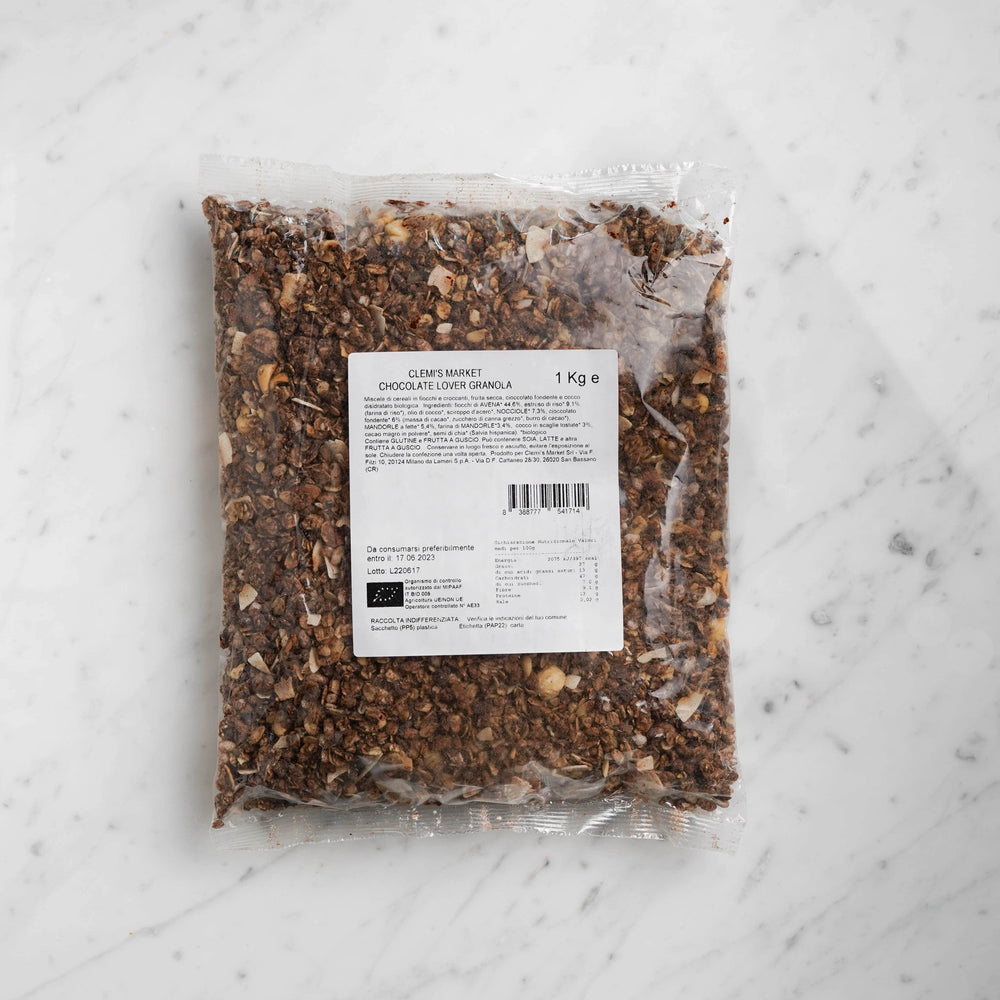 
            
                Load image into Gallery viewer, Confezione da 1kg di granola bio vegan sana al cioccolato formato famiglia
            
        