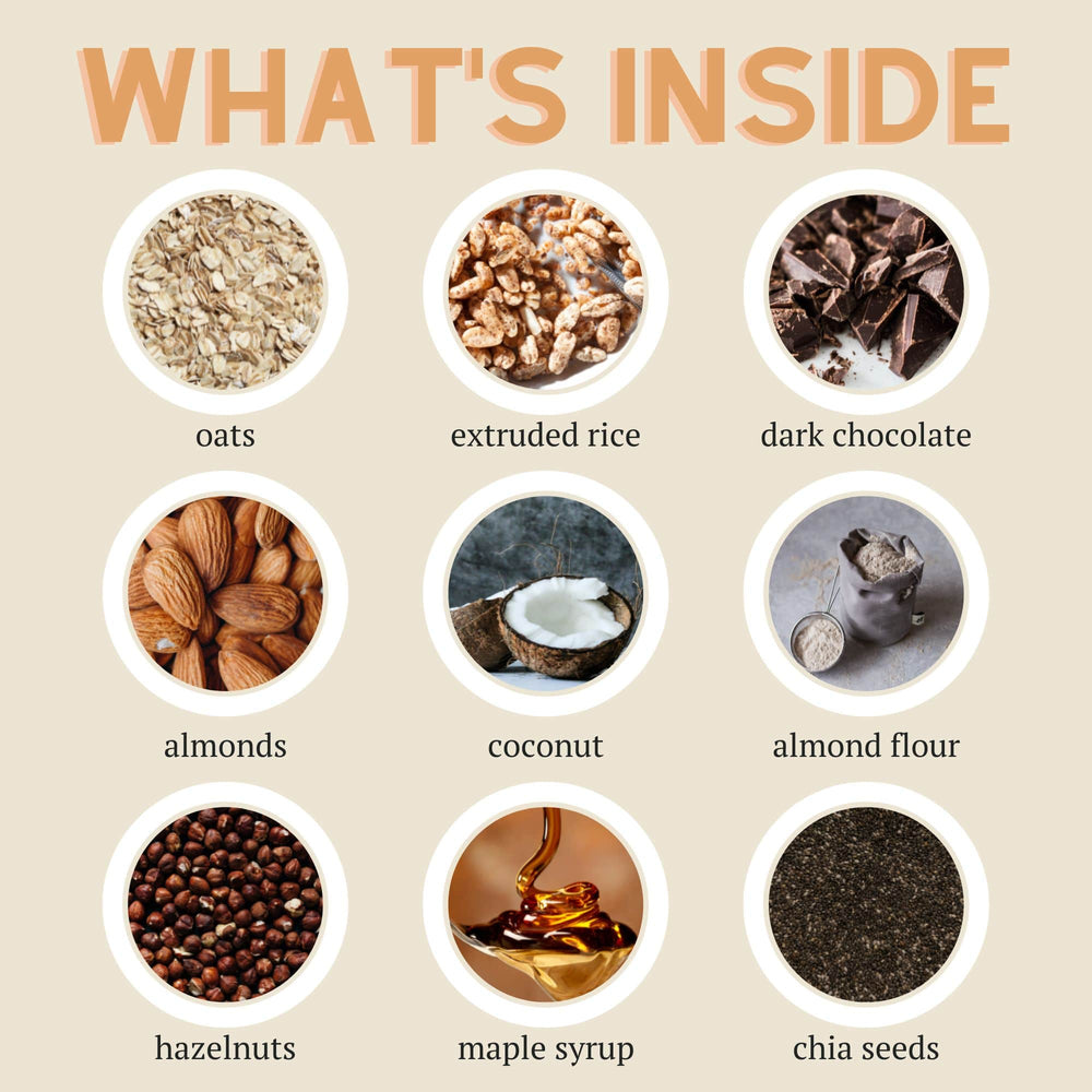 granola bio e vegan con cioccolato, fiocchi di avena, mandorle, nocciole, cocco, semi di chia